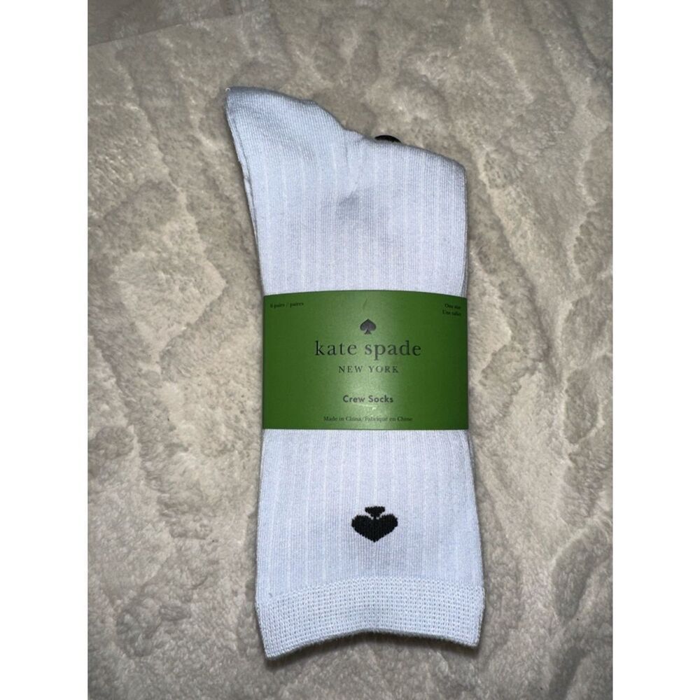 kate spade 6 pack Shades of Blue Solid Ribbed Cotton Blend Crew Dress Socks